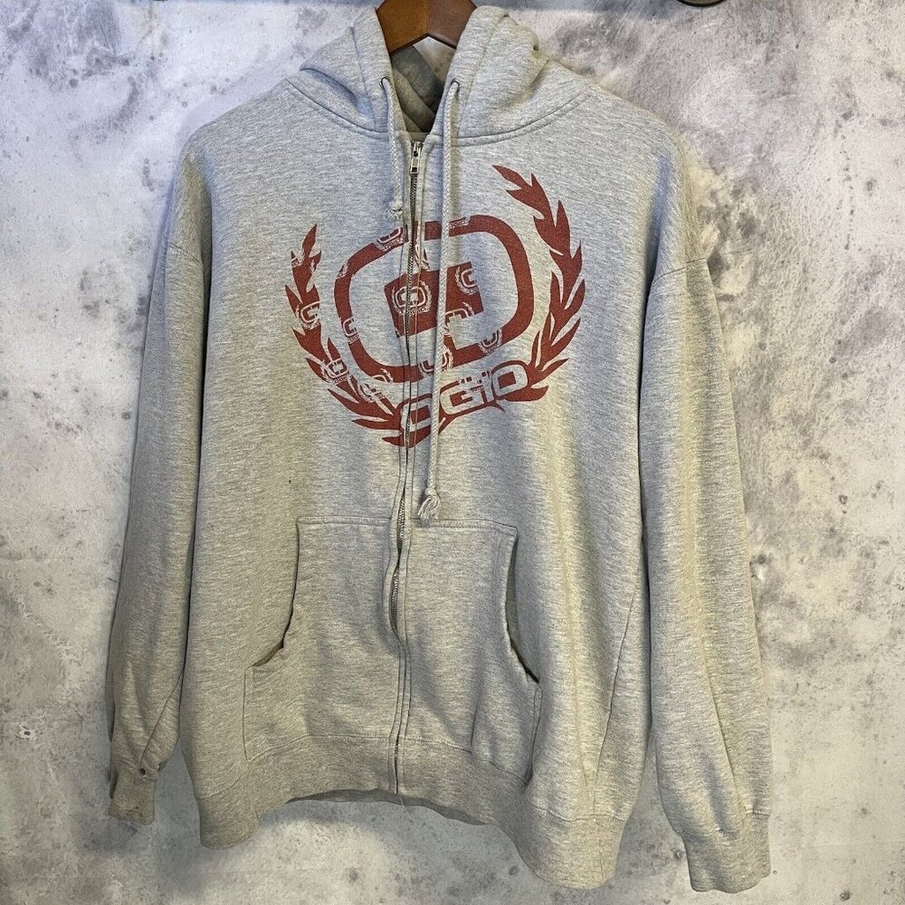 OGIO Sweatshirt Mens Large Full Zip Gray Racing Hoodie B4